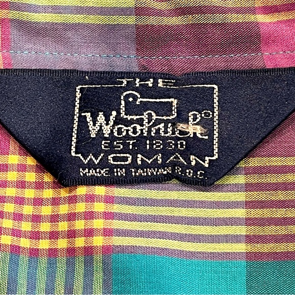 Vtg Woolrich Cotton Plaid Long Sleeve Shirt Aqua Blue Lavender Pink Lightweight - Picture 2 of 4